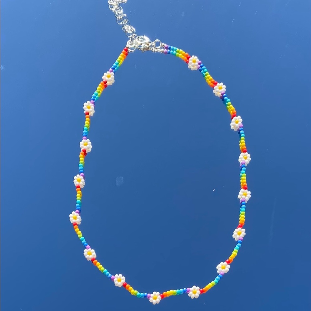 Rainbow daisy chain necklace